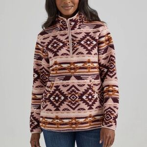 Wrangler Punchy Aztec Quarter Zip Pink Sherpa Hoodie Pullover Sz XL